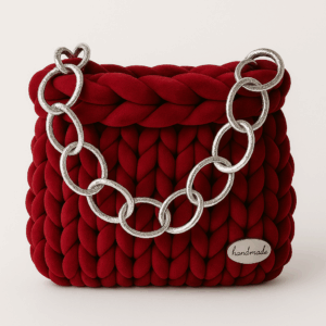 Borsa Artigianale in Velluto Blu Intrecciato con Manico Rinforzato