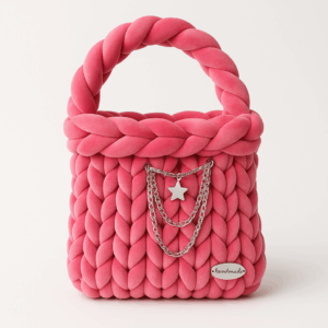 Borsa Artigianale in Velluto Rosa Intrecciato con Charms Stellari