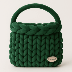 Borsa Artigianale Verde Intrecciata a Mano in Velluto Morbido