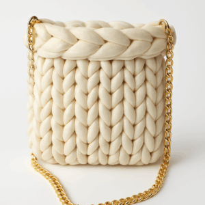 Borsa Artigianale Intrecciata Avorio con Catena Dorata – Eleganza Handmade