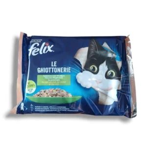 Cibo umido per gatti Felix Le Ghiottonerie bustine 4x100g con carni e verdure