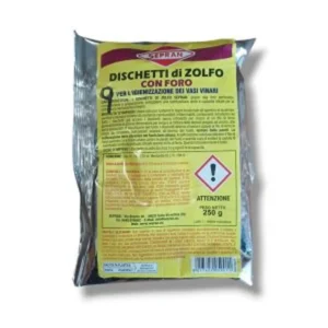 Confezione Sepran dischetti di zolfo con foro per igienizzazione botti e vasi vinari