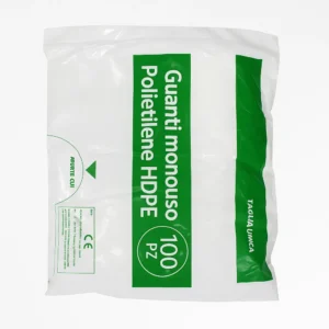 Confezione da 100 guanti monouso in polietilene HDPE taglia unica