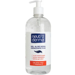 Flacone Neutro Derma gel igienizzante mani con aloe vera e vitamina E da 500ml